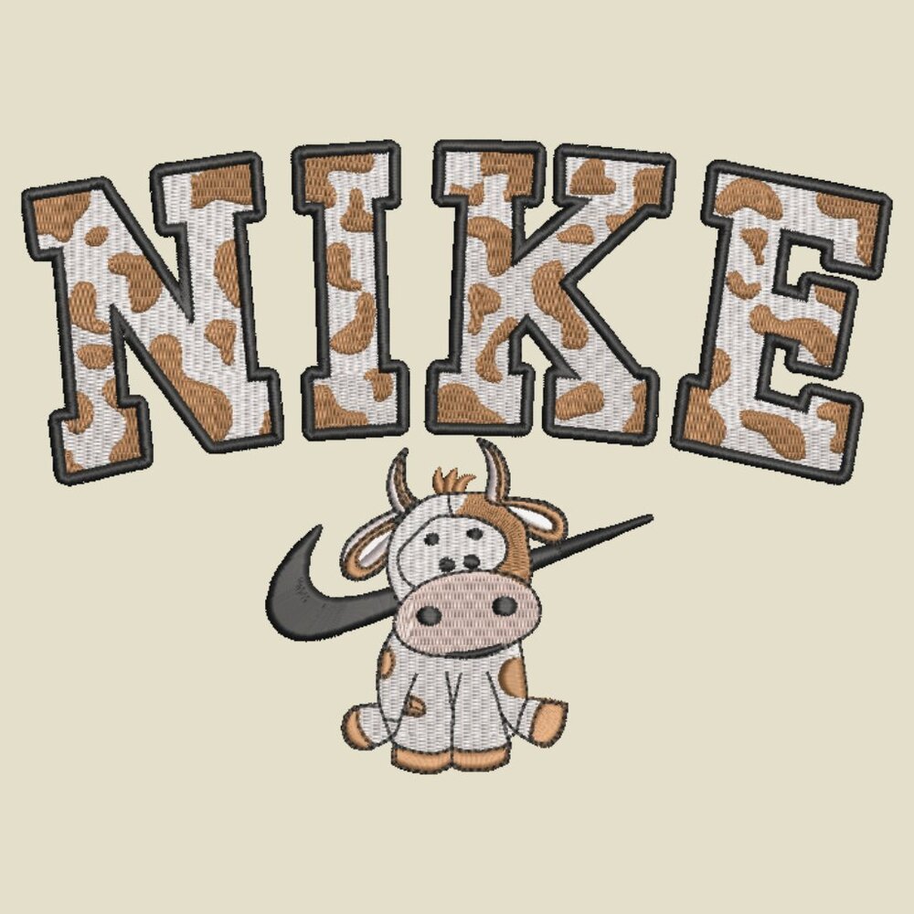 Nike Cow Sweatshirt Embroidered Adult Unisex Crewneck BROWN Spotted Farm Animal